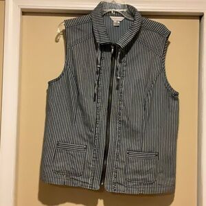 Christopher & Banks Stylish Summer Striped Navy & White Zip-Up Vest with ruffle